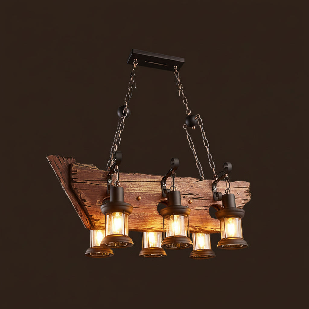 Vintage Wooden Pendant Lamp – Retro LED Hanging Chandelier for Farmhouse Kitchens, Bars, Restaurants and Loft Interior Lighting