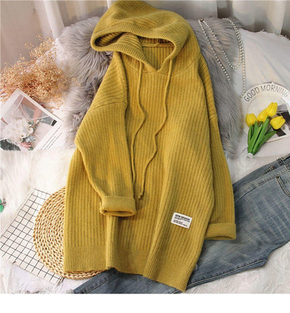 Women's Hooded Knitted Sweater - Thick Longline Winter Pullover for Casual Warm Fashion Styling