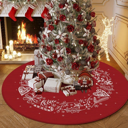 Large Christmas Tree Skirt – 60cm Anti-Slip Elk and Snowflake Holiday Floor Mat for Elegant Christmas Tree Base Home Decoration