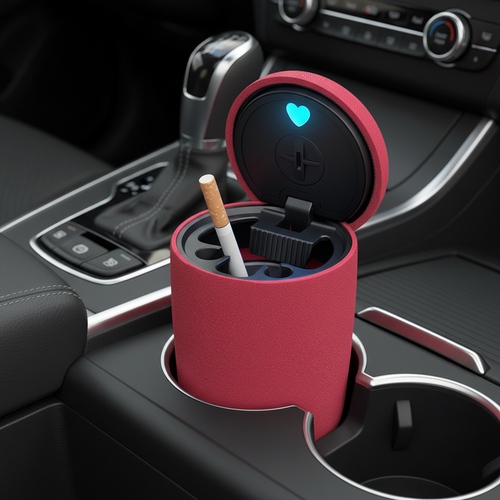 Plush Car Ashtray with LED Light – Covered Automatic Smoke-Extinguishing Ash Holder for Vehicles, Compact Interior Storage and Stylish Decoration
