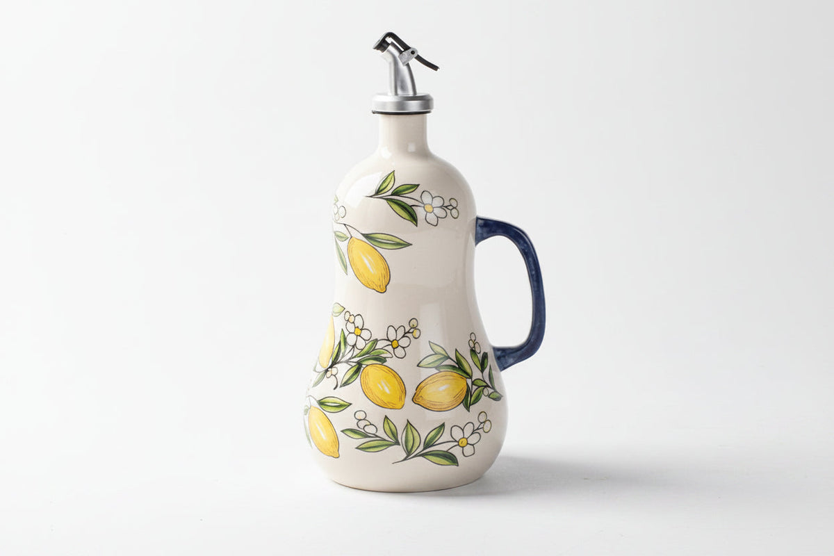 Ceramic Olive Oil Dispenser – BPA-Free Embossed Kitchen Bottle for Olive Oil, Vinegar and Cooking Storage with Elegant Underglaze Design