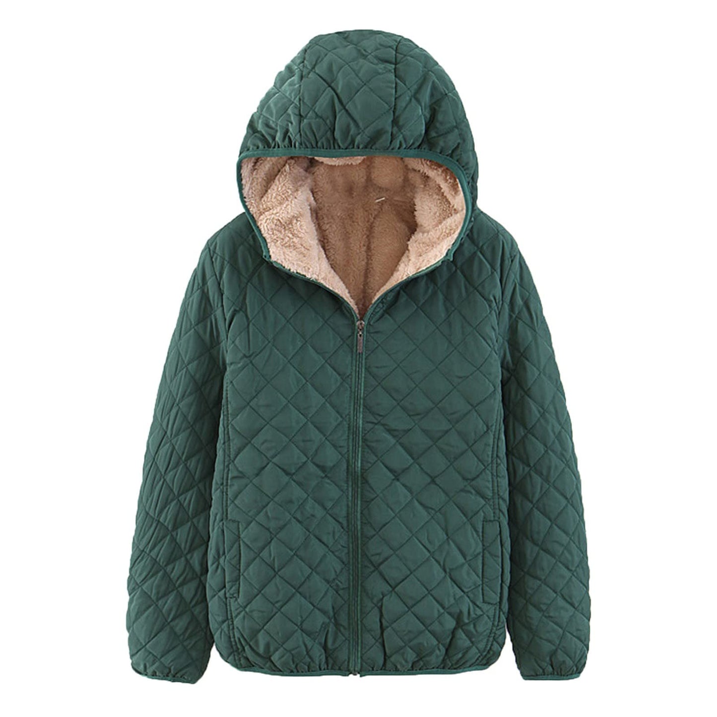 Women's Winter Cotton Parka – Hooded Lamb Wool Padded Jacket with Thick Plaid Lining for Cozy Cold Weather Style