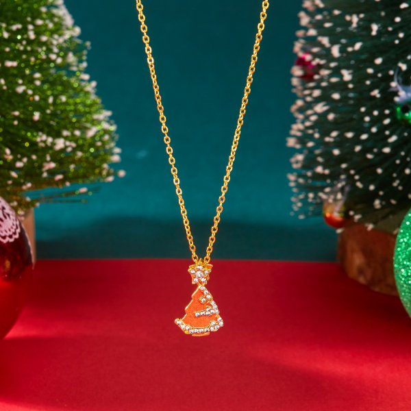Rhinestone Christmas Tree Necklace – Sparkling Snowflake Pendant with Zircon Accents for Elegant Holiday Jewelry and Gift Giving