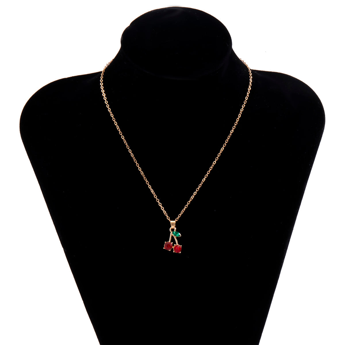 Red Cherry Pendant Necklace – Sweet Romantic Gold Tone Clavicle Chain Jewelry for Women and Girls, Fashionable Gift for Parties and Dates