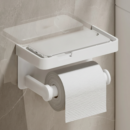 Wall Mounted Toilet Paper Holder – Bathroom Tissue Roll Organizer with Storage Shelf and Convenient Phone Stand