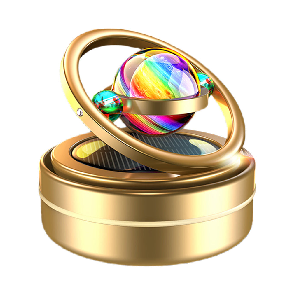 Solar Rotating Car Air Freshener – Aluminum Alloy Aromatherapy Diffuser with Auto Spinning Double Ring Interior Decoration