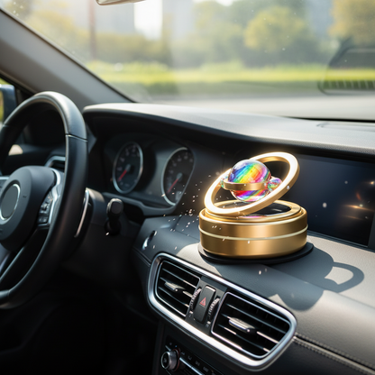 Solar Rotating Car Air Freshener – Aluminum Alloy Aromatherapy Diffuser with Auto Spinning Double Ring Interior Decoration