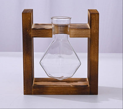 Glass Propagation Station – Tabletop Hydroponic Plant Vase with Wooden Tray for Home, Office and Elegant Botanical Display