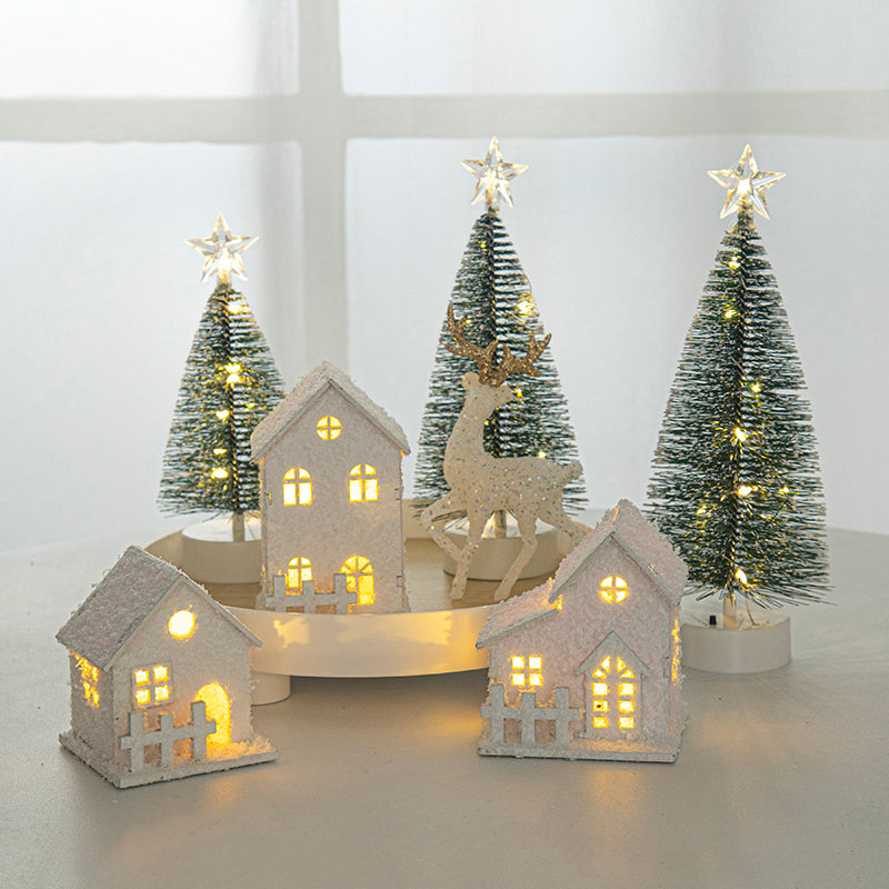 Light Up Christmas Snow House – Glowing Elk Village Ornament for Holiday Displays and Seasonal Decoration