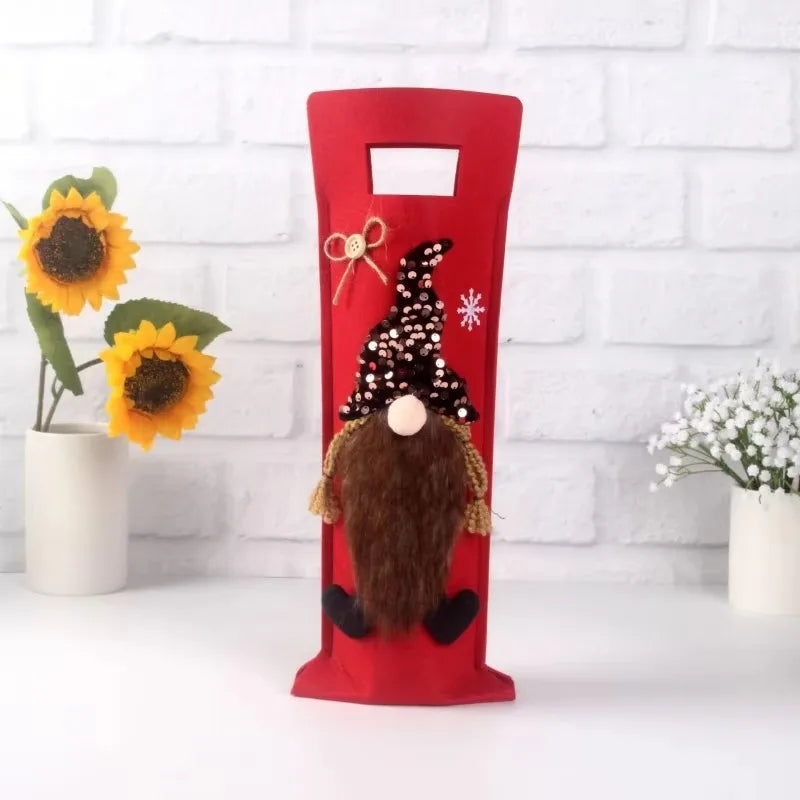 Christmas Gnome Wine Bottle Cover – Faceless Dwarf Bottle Bag Decoration for Holiday Parties and Festive Table Displays