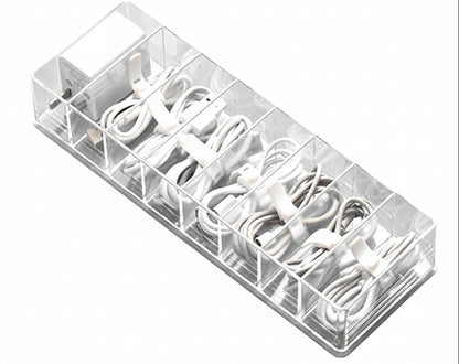 Transparent Cable Storage Box – Divided Grid Organizer for Phone Chargers, USB Data Cables and Household Electronic Accessories