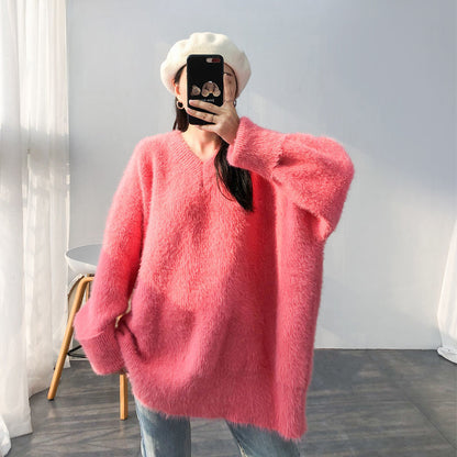 Oversized Knit Pullover Sweater – Women’s Loose Round Neck Long Sleeve Top for Cozy Autumn Winter Layering