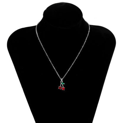 Red Cherry Pendant Necklace – Sweet Romantic Gold Tone Clavicle Chain Jewelry for Women and Girls, Fashionable Gift for Parties and Dates