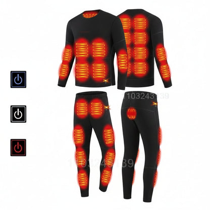 USB Heated Thermal Underwear Set - Self Heating Winter Base Layer for Skiing, Outdoor Sports and Cold Weather