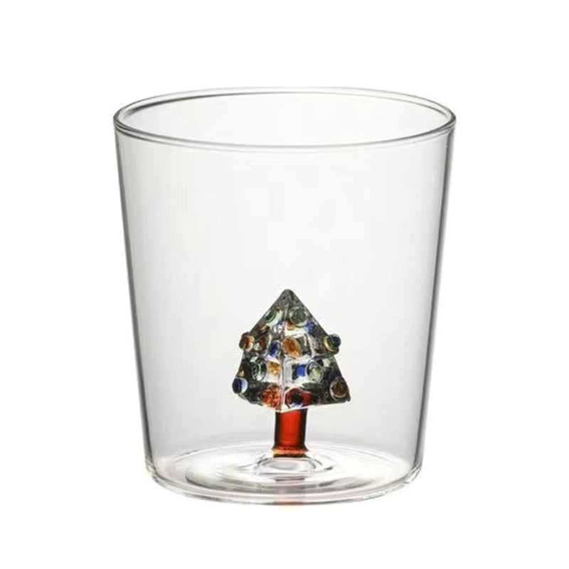 Christmas Tree Glass Cup – Stemless Drinking Glass with Festive Tree Figurine for Holiday Beverages and Entertaining