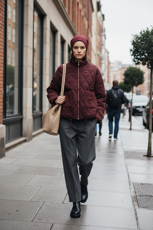Vintage Quilted Padded Jacket – Women’s High Collar Winter Coat with Large Pockets for Warm Everyday Outerwear