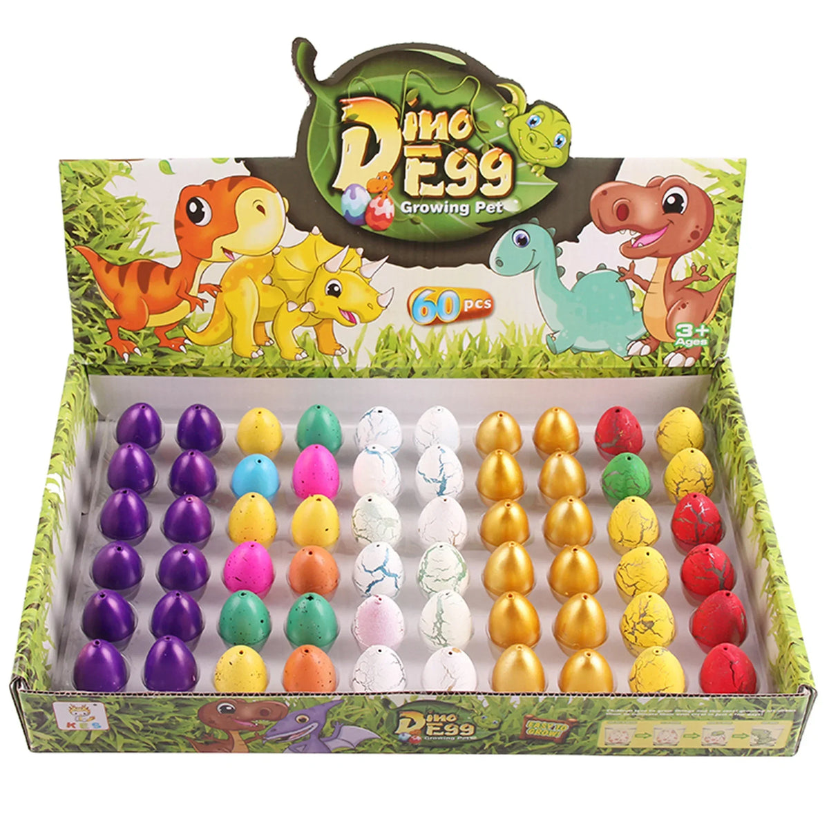 Magic Growing Dinosaur Eggs Set - Water Hatching Educational Surprise Toys for Kids with 60 Colorful Dinosaur Eggs