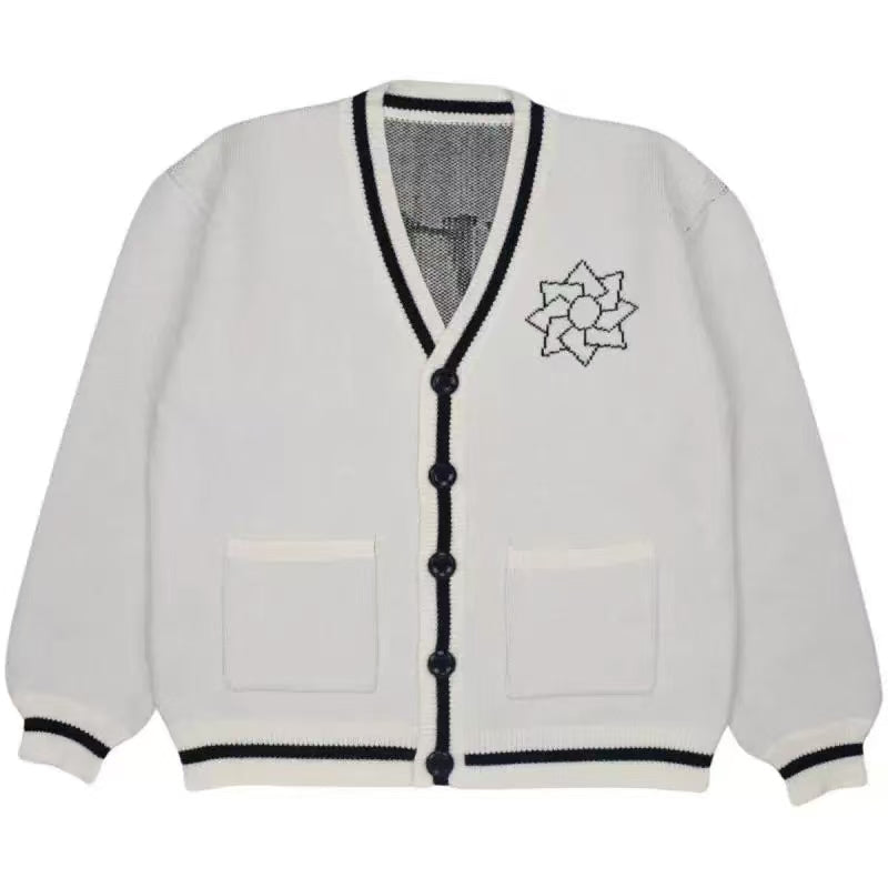Harajuku Knit Cardigan Sweater – Unisex Anime Inspired V Neck Winter Jacket for Cozy Casual Streetwear and Everyday Style