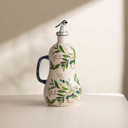 Ceramic Olive Oil Dispenser – BPA-Free Embossed Kitchen Bottle for Olive Oil, Vinegar and Cooking Storage with Elegant Underglaze Design