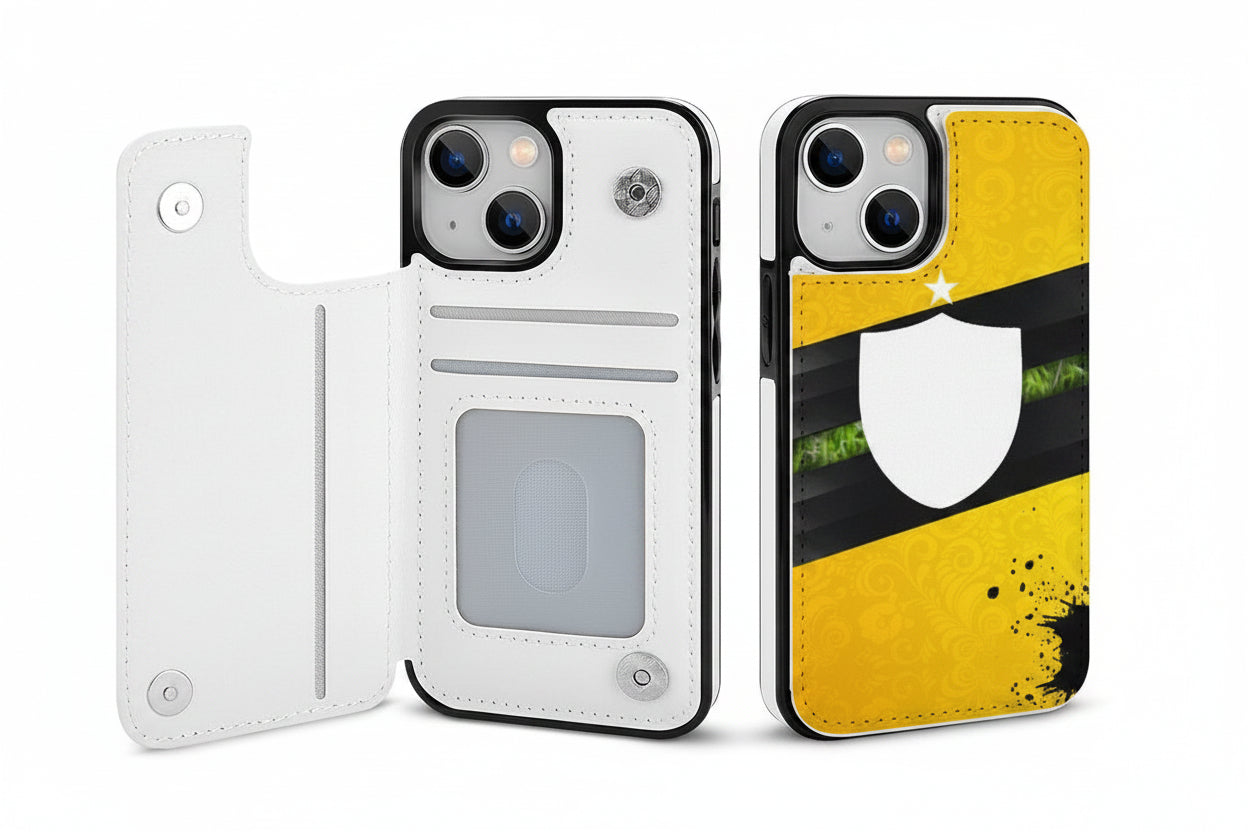 Leather Wallet iPhone Case – Wireless Charging Compatible Protective Flip Cover with Card Holder and Stand Function