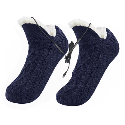 USB Heated Fleece Sock Slippers – Electric Winter Foot Warmers for Men and Women with Cozy Heating Comfort