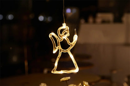 Christmas LED Window Hanging Lights – Battery Powered Santa and Snowflake Decorations for Festive Holiday Windows and Indoor Displays