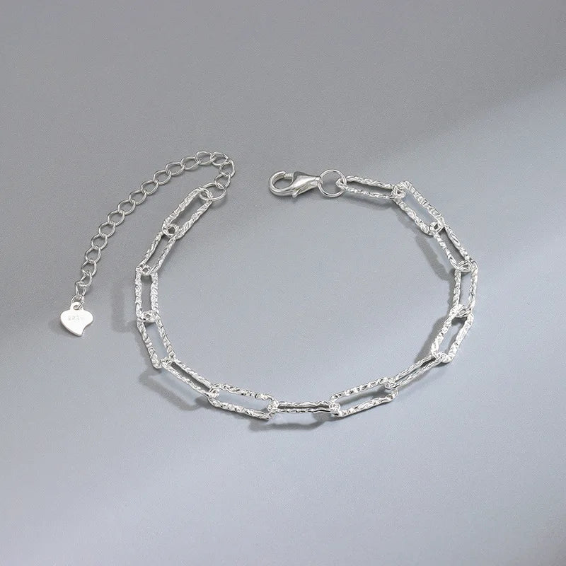 Sterling Silver Heart Zircon Bracelet – 925 Sparkling Adjustable Chain Jewelry with Elegant Korean Design for Women, Romantic Gifts and Parties