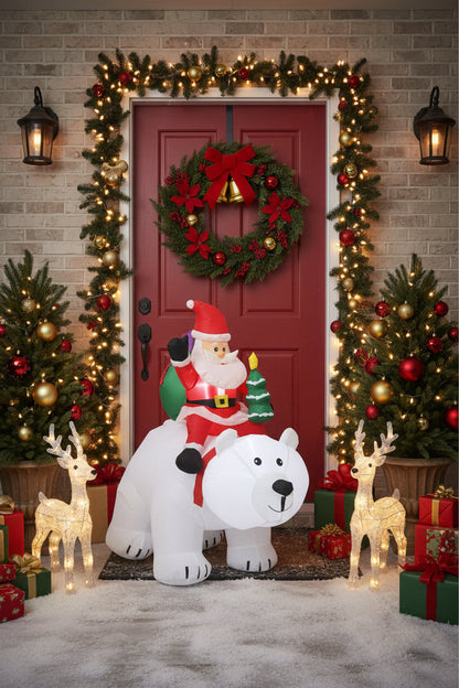 Inflatable Santa on Polar Bear – 2.1M LED Outdoor Christmas Yard Decoration for Gardens and Holiday Displays