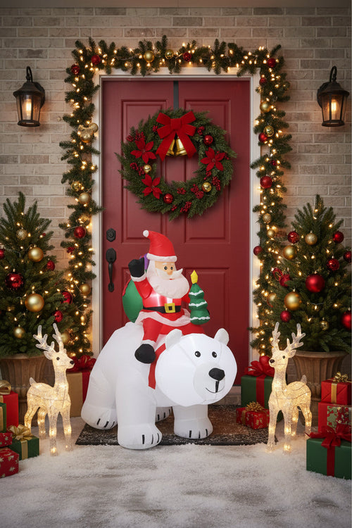 Inflatable Santa on Polar Bear – 2.1M LED Outdoor Christmas Yard Decoration for Gardens and Holiday Displays