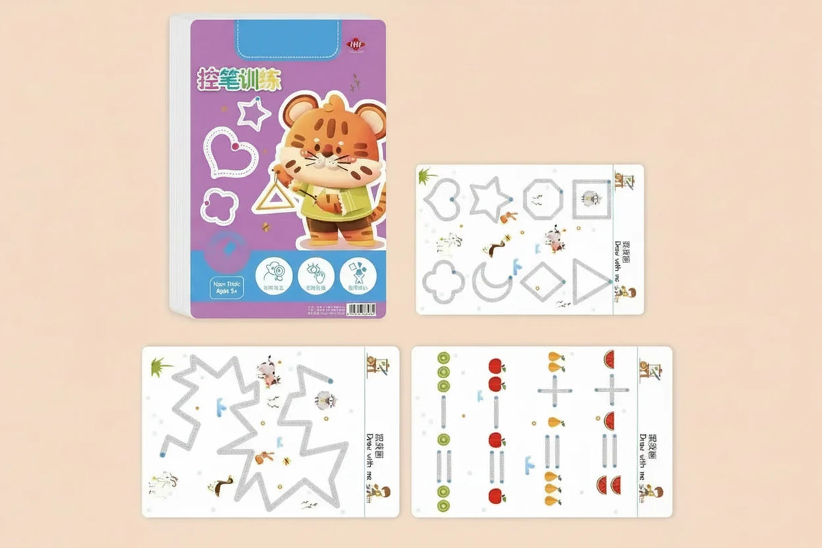 Reusable Kids Workbook Set – 36 Page Erasable Learning Book with Pens and Stickers for Early Writing Practice