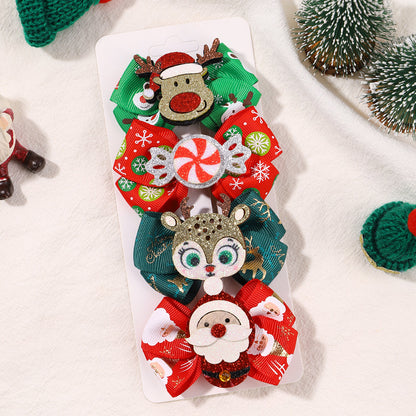 Baby Christmas Hair Clip Set – Santa and Reindeer Holiday Hair Accessories for Girls Party Outfits