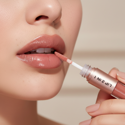 Double-Head Lip Liner and Gloss – Tapered Contour Pencil with Mirror, Plumping Crystal Lip Glaze and Sexy Red Tint for Defined Lips