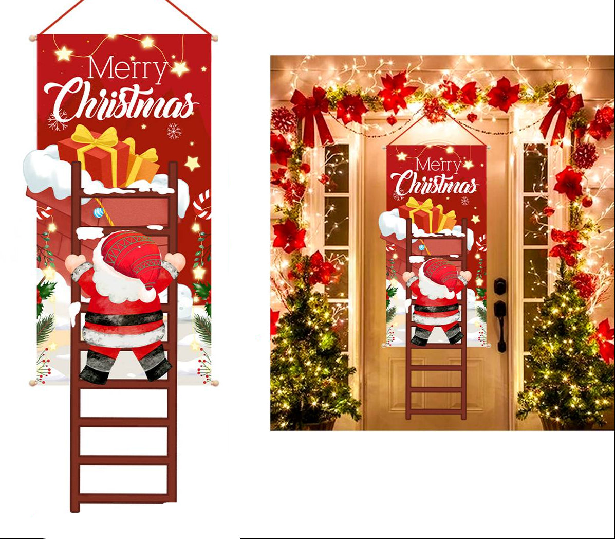 Santa Merry Christmas Hanging Banner – Festive Wall Decoration for Homes, Porches and Holiday Parties