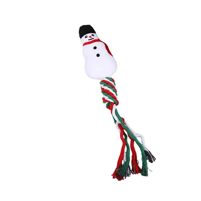 Christmas Dog Rope Toy – Snowman and Tree Squeaky Cotton Chew Toy for Puppies Dental Cleaning and Holiday Fun