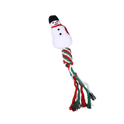 Christmas Dog Rope Toy – Snowman and Tree Squeaky Cotton Chew Toy for Puppies Dental Cleaning and Holiday Fun