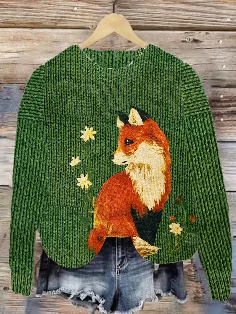 Women’s Cozy Animal Print Sweater – 3D Knit Pullover with Stylish Wildlife Design for Casual Autumn Winter Fashion