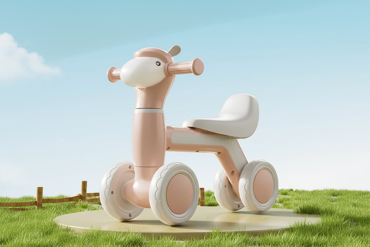 Children's Alpaca Four Wheel Balance Scooter – Baby Walker Ride On Toy for Safe Outdoor Fun and Early Development.