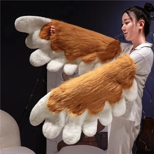 Plush Cat Paw Fingerless Gloves - Soft Warm Mittens for Winter Cosplay, Fashion and Everyday Comfort