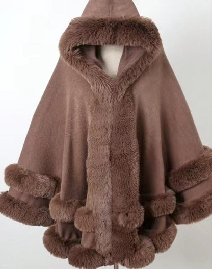 Luxury Faux Fur Cape Coat - Gradient Poncho Cardigan for Elegant Winter Fashion and Special Events