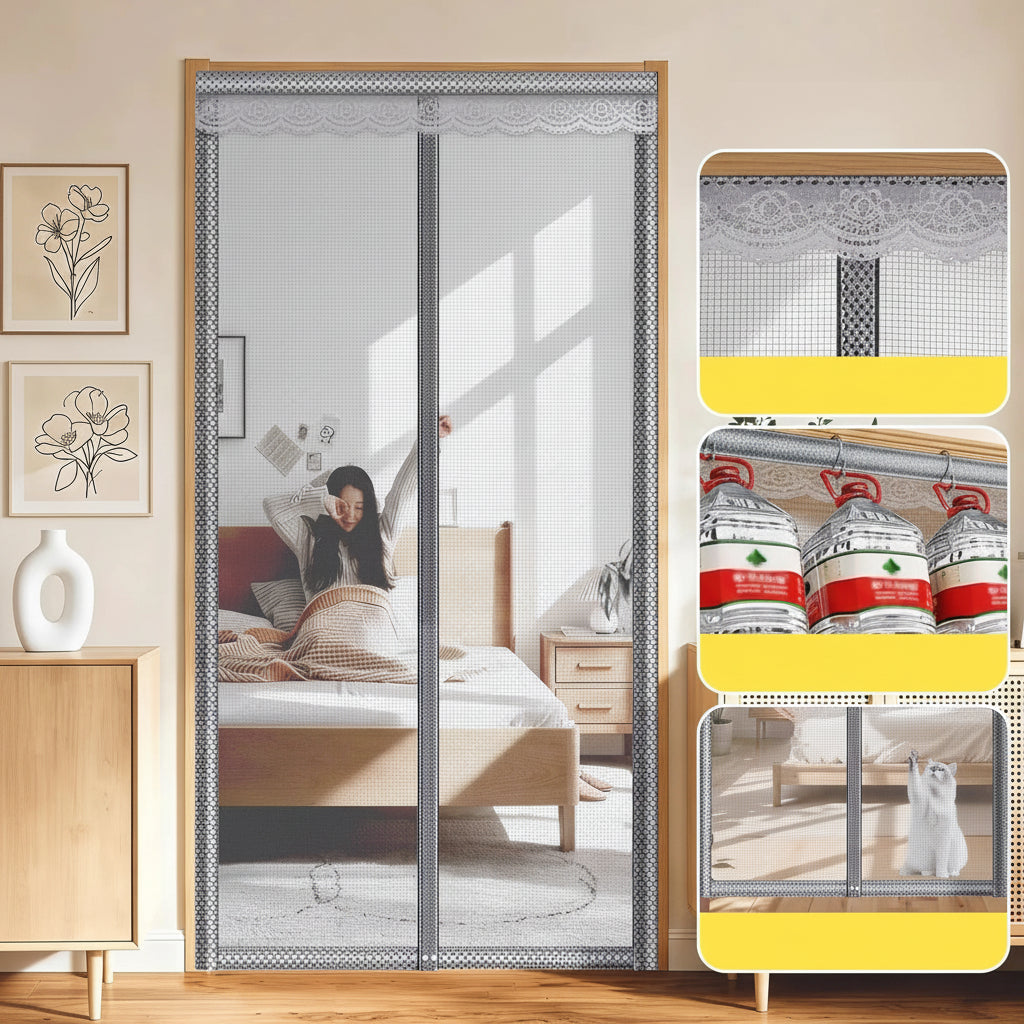 Magnetic Mosquito Door Curtain – Premium Fiberglass Mesh Flyscreen with Full Magnetic Strips and Strong Self-Adhesive Installation for Hands-Free Home Protection