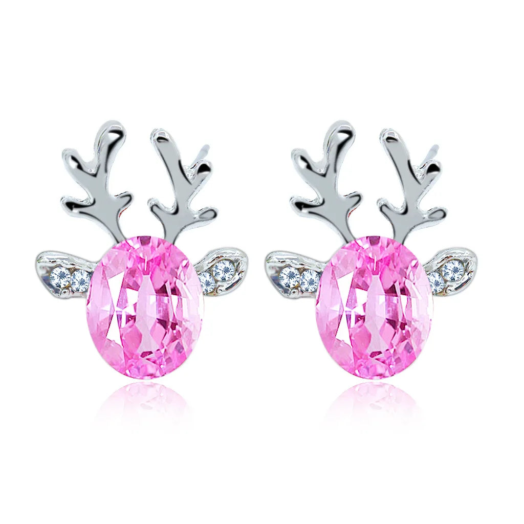 Cartoon Deer Stud Earrings – Cute Crystal Antler Jewelry for Girls, Women and Christmas Gift Giving