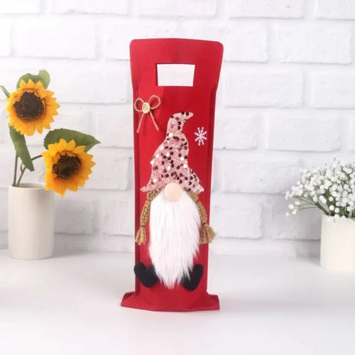 Christmas Gnome Wine Bottle Cover – Faceless Dwarf Bottle Bag Decoration for Holiday Parties and Festive Table Displays