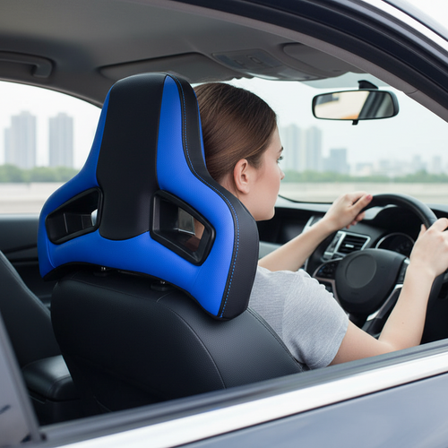 Premium Leather Racing Headrest – High-Quality Automotive Neck Support Cushion for Vehicle Seats, Driving Comfort and Sporty Interior Styling