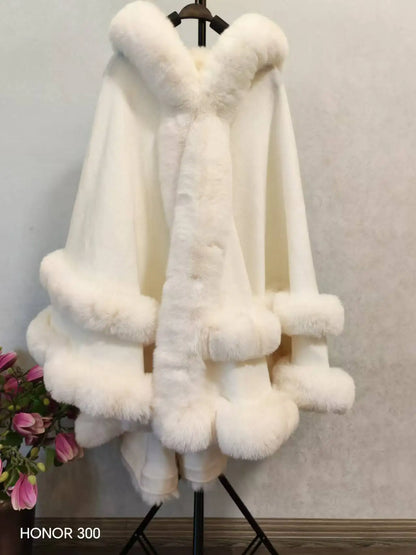 Luxury Faux Fur Cape Coat - Gradient Poncho Cardigan for Elegant Winter Fashion and Special Events