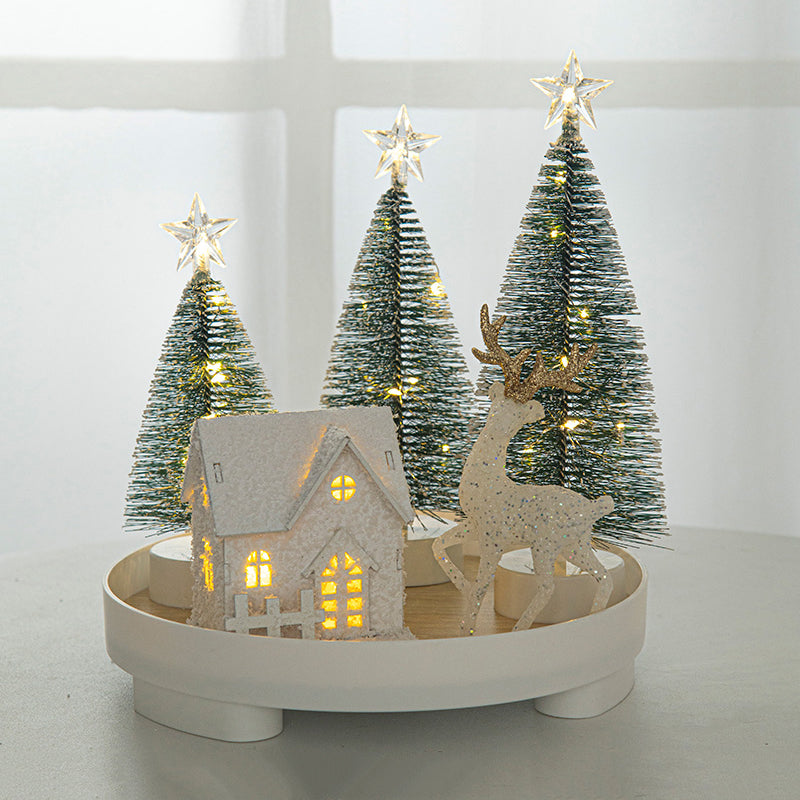 Light Up Christmas Snow House – Glowing Elk Village Ornament for Holiday Displays and Seasonal Decoration