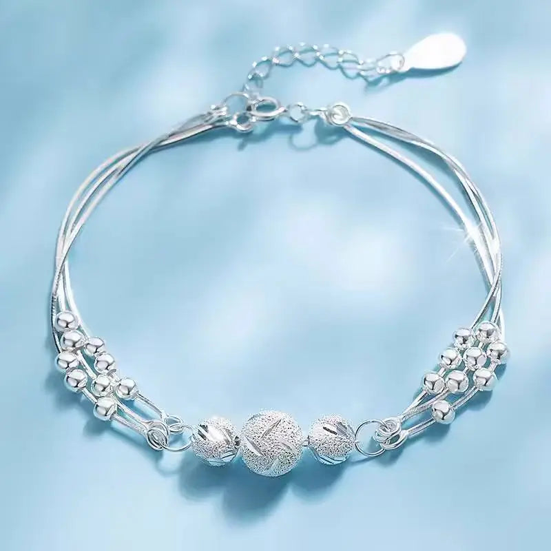 Sterling Silver Lucky Bead Bracelet – 925 Luxury Multi-Layer Charm Jewelry with Elegant Design for Women, Parties, Anniversaries and Gifts