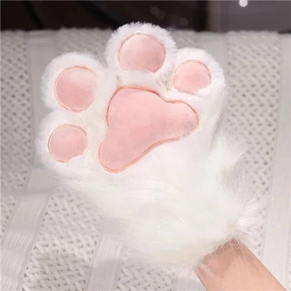 Plush Cat Paw Fingerless Gloves - Soft Warm Mittens for Winter Cosplay, Fashion and Everyday Comfort