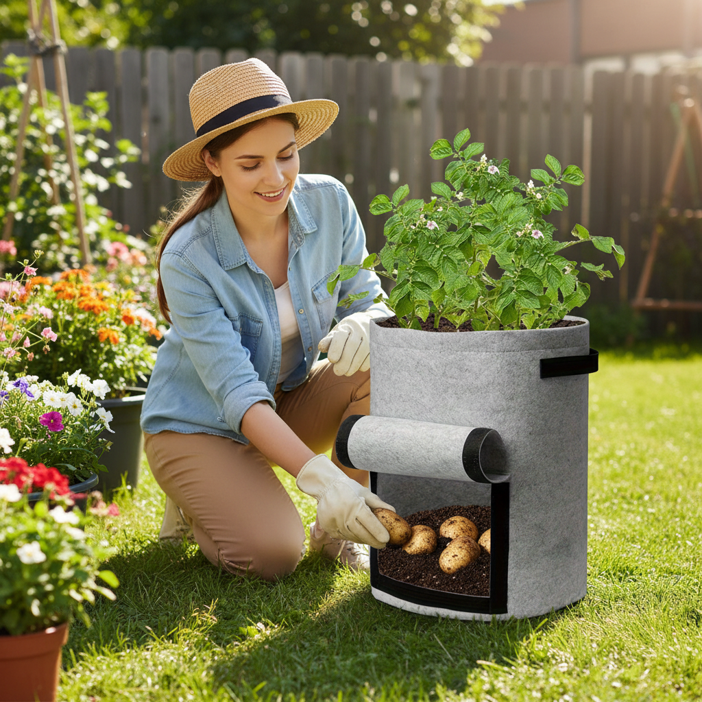 See-Through Potato Planter Bag – Breathable Non-Woven Grow Pot with 360° Transparent Window for Potatoes, Vegetables, Herbs and Easy Harvest Monitoring