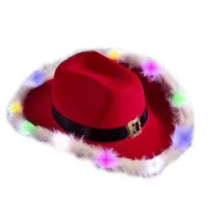 Light Up Santa Cowboy Hat – LED Western Christmas Party Hat for Holiday Costumes, Festivals and Photo Booth Fun