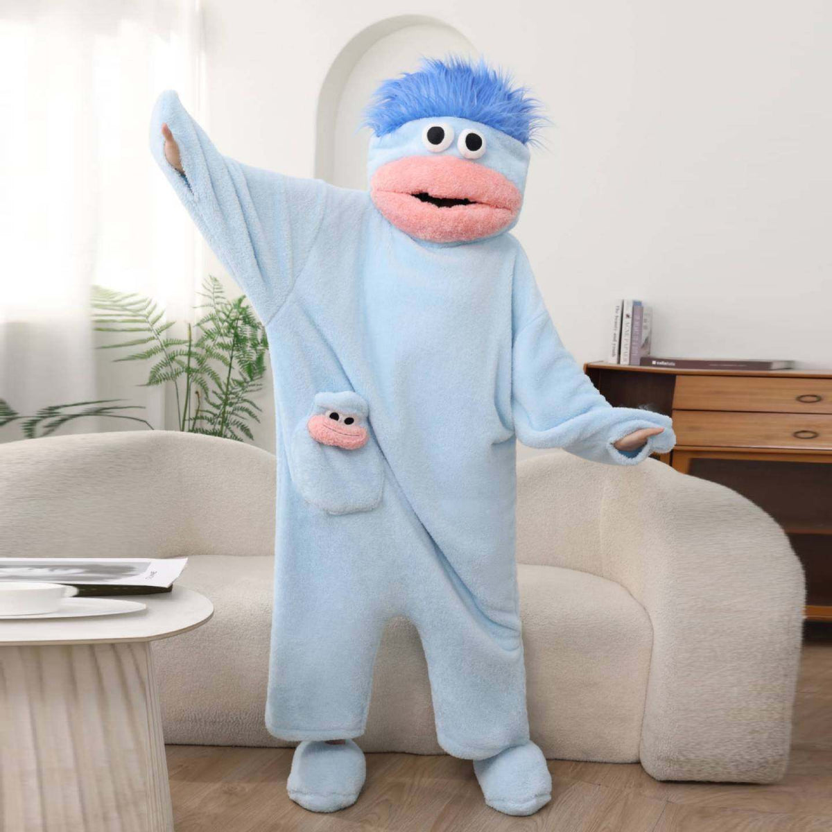 Big Mouth Monster Onesie Pajamas – Thick Coral Fleece Cartoon Sleepwear for Couples, Men and Women, Cozy Autumn Lounging, Parties and Fun Gifts